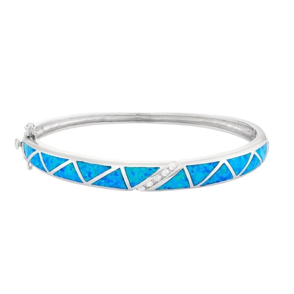 New Silver Bangle fire blue opals